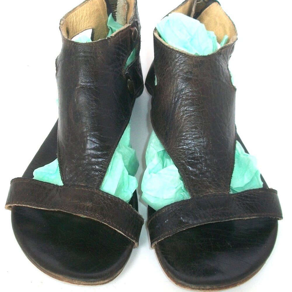 Bed-Stu Soto Rustic Boho Brown Leather Rear Zip Flat Sandals